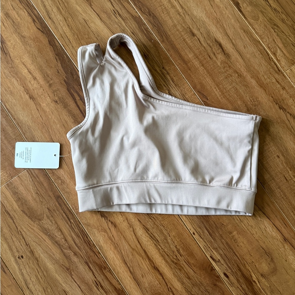 Year of Ours Taupe One-Shoulder Active Bra